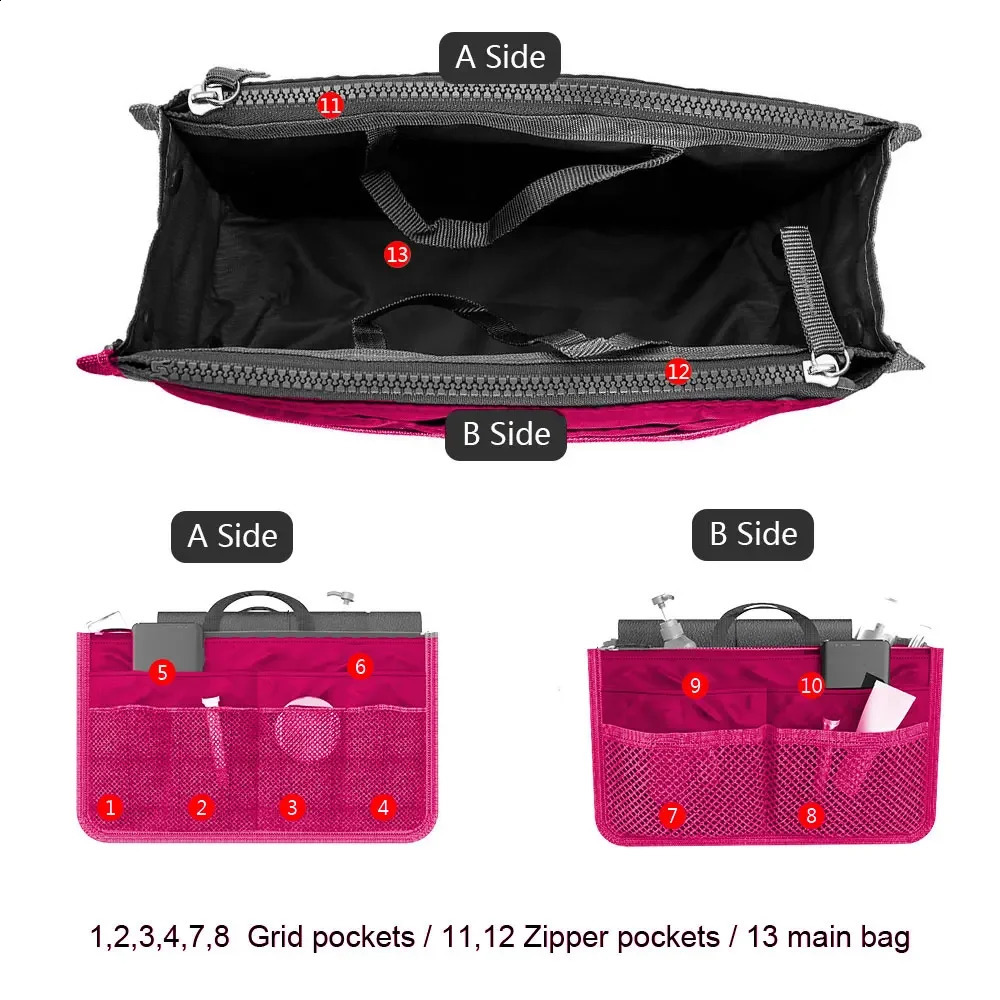 DHGM Women Cosmetic Nylon Travel Organizer Handbag Foldable Large Capacity Insert Bag Liner Makeup Tote 240726