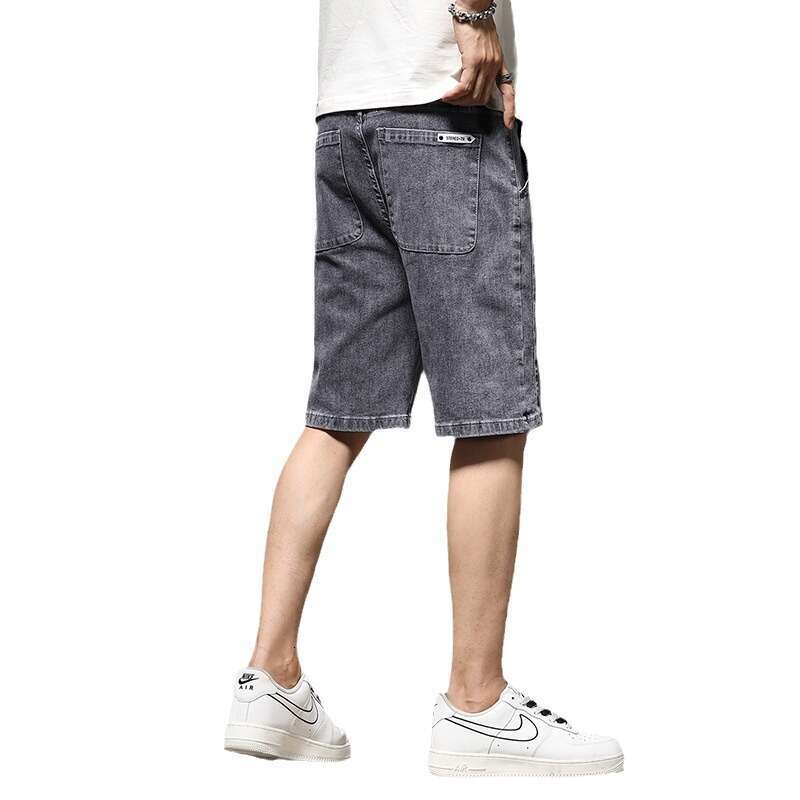 Thin Denim Shorts 2024 New Summer Quarter Trend Korean Version Elastic Mens Mid Length Pants Ice Silk Bound Feet Nine Points Jeans for Pregnant Women