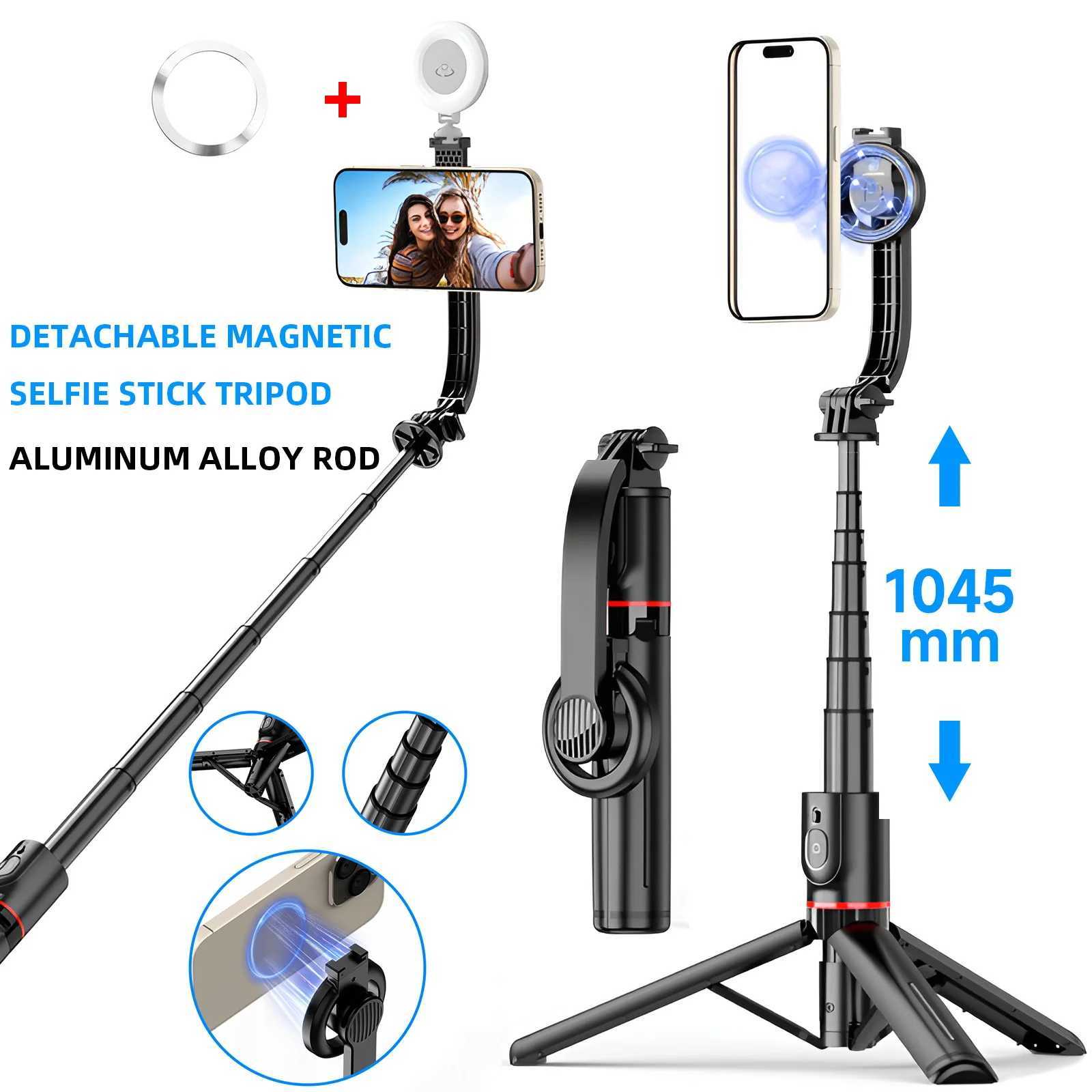 1045mm Magnetic Selfie Stick Tripod with Light Wireless Selfie Stick Tripod with Remote Detachable Phone Holder for SmartphoneM240719