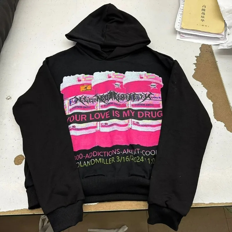 Y2k American Street Fashion Anime Letter Graffiti Print Oversized Hoodie Men Goth Hip Hop Fashion Pullover Sweatshirt Women 240726