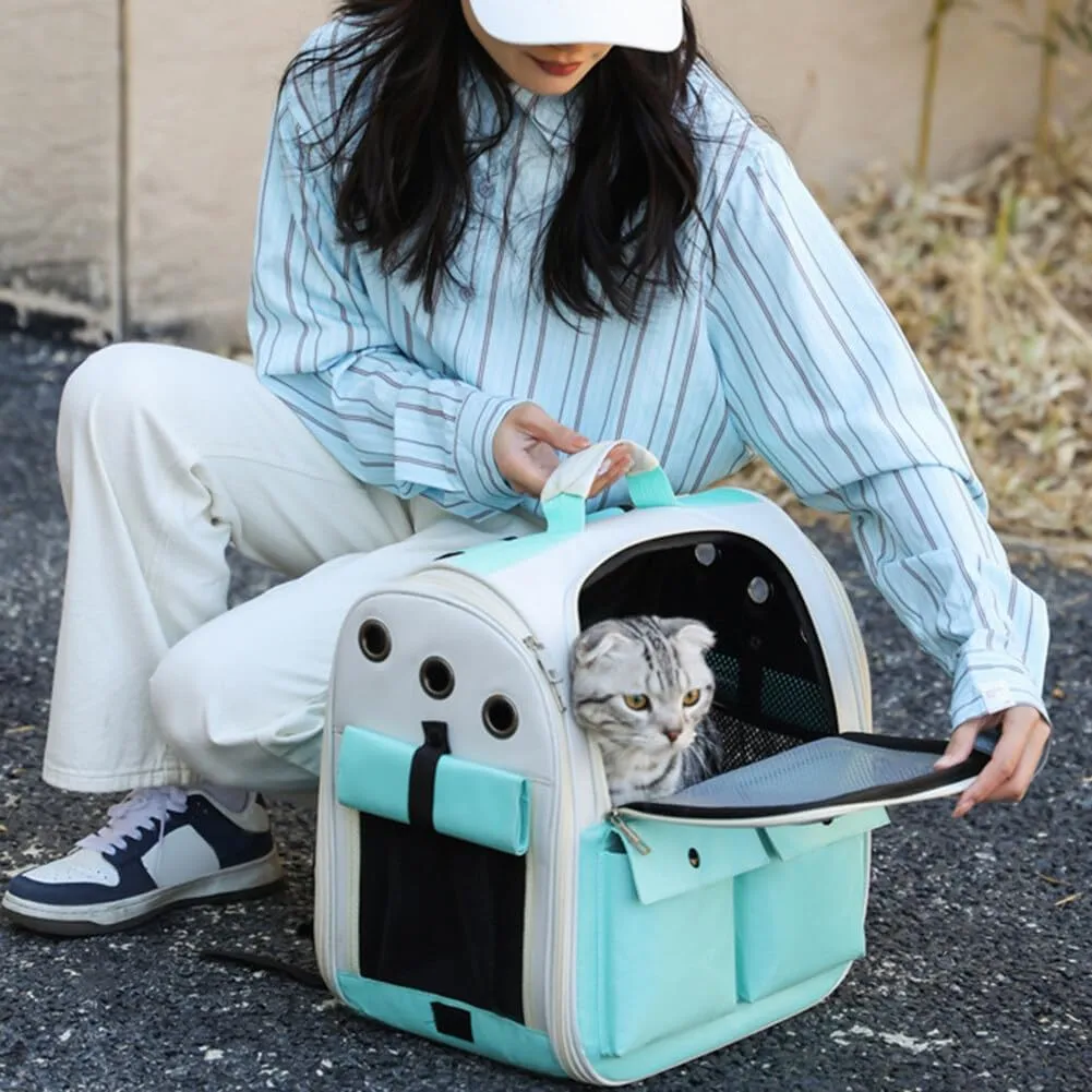 Ventilation Large Capacity Cat Carrier Backpack Adjustable Strap Pet Carrying Bag Foldable Cat Backpack for Outdoor Travel