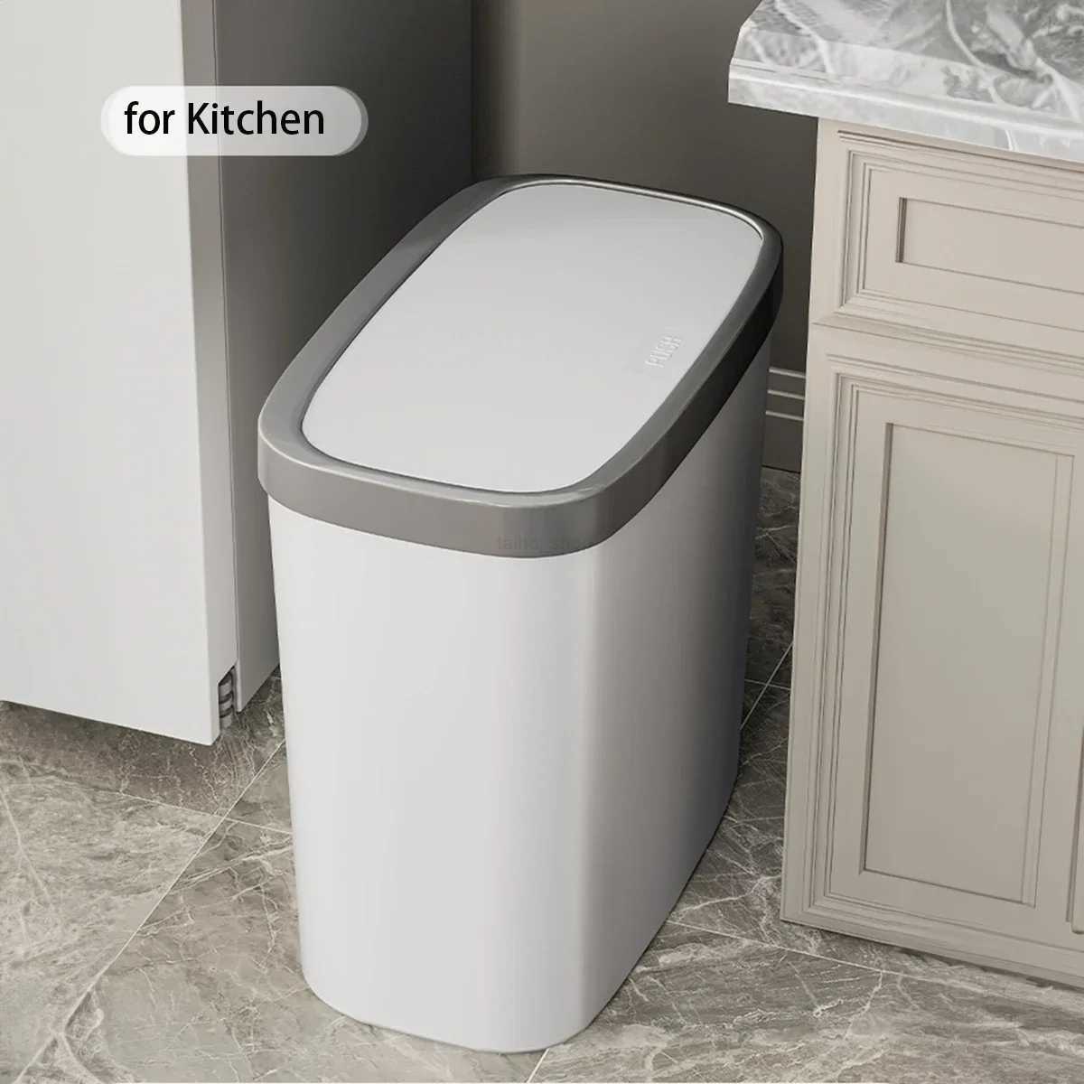12/16L Press-type Covered Trash Can Bathroom Living Room Wastbasket with Lid Narrow Garbage Can Waterproof Dustbin Paper BasketB240726