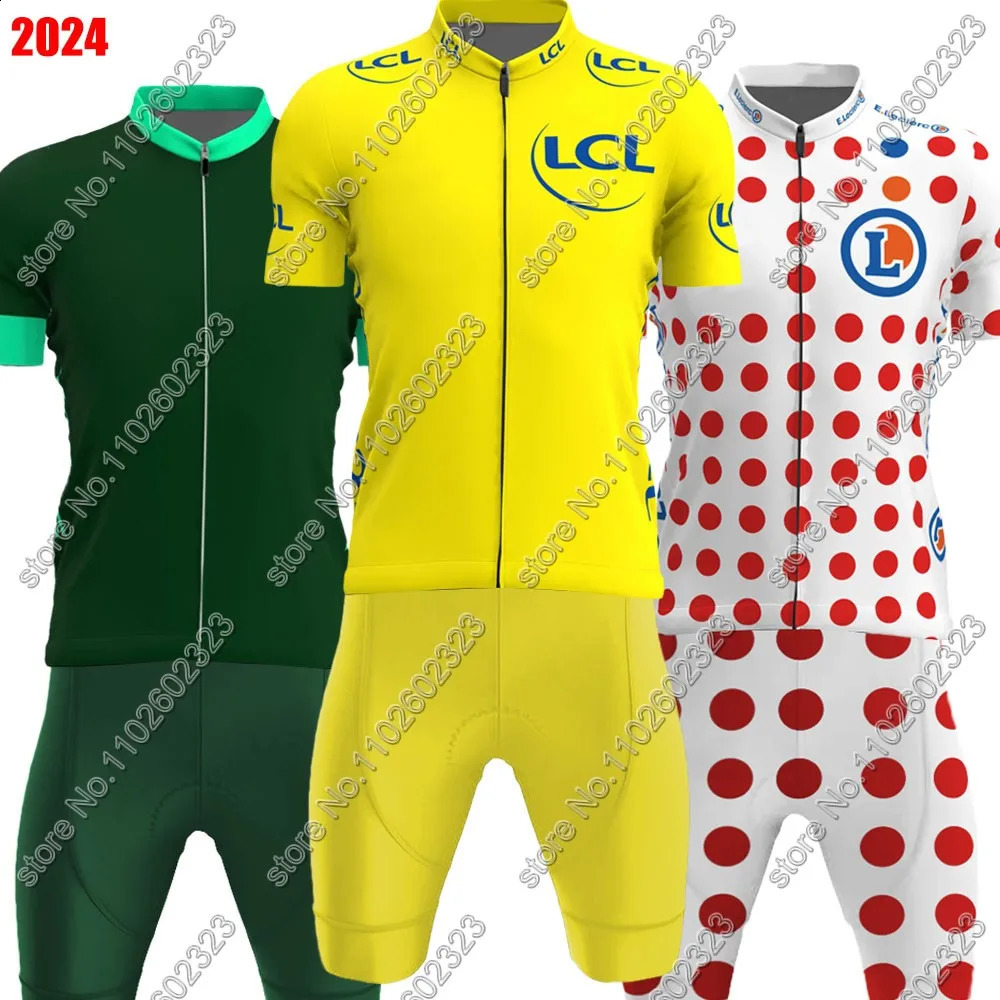 France Tour Cycling Jersey TDF Set Men Green Yellow Polka Dot Short Clothing Road Bike Shirts Suit Bicycle Bib Shorts Ropa 240716