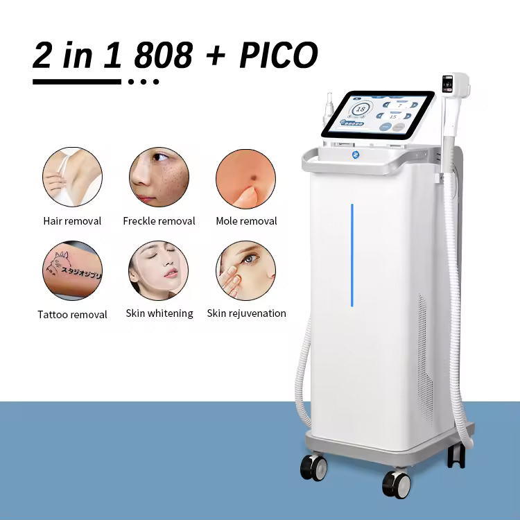 Professional 808 Diode Laser Hair Removal Permanent Effect Picosecond Laser Tattoo Removal Eyebrow Cleaning Freckle Spot Elimination 2 Handles Machine