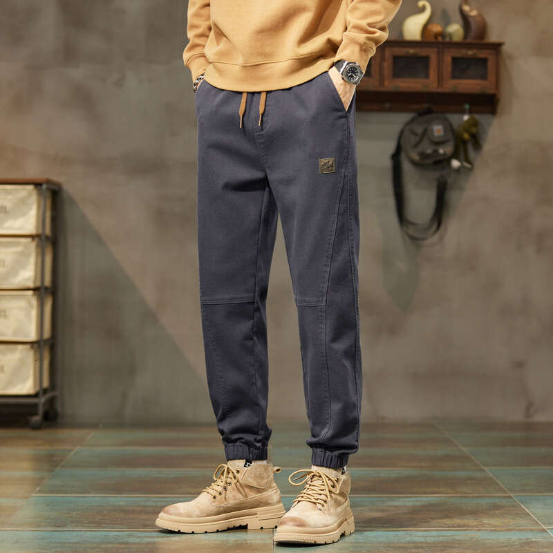Casual Spring 2024 New Leg Tied Work Men Loose and Versatile Korean Version Trendy Cotton Sports Pants for Men Jeans for Pregnant Women
