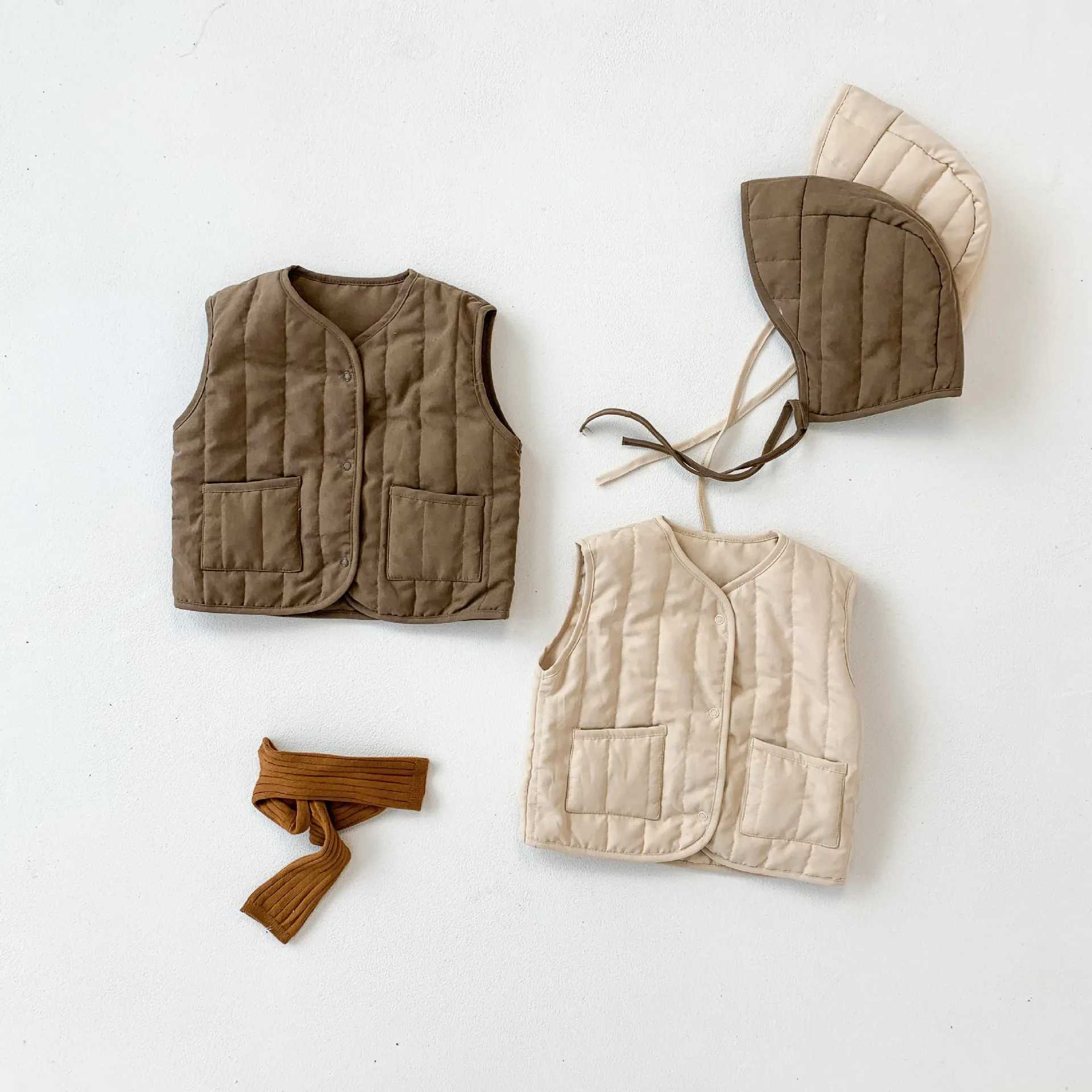 Korean style winter newborn baby cotton padded vest hooded warm sleeveless jacket baby clothing childrens vestW240724