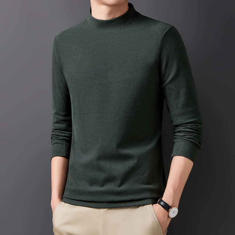 Half High Collar Men's Bottom Sweater 2024 Autumn New Youth Nano Velvet Korean Version Long Sleeved T-shirt Solid Color Hoodie for Men Sweatshirt