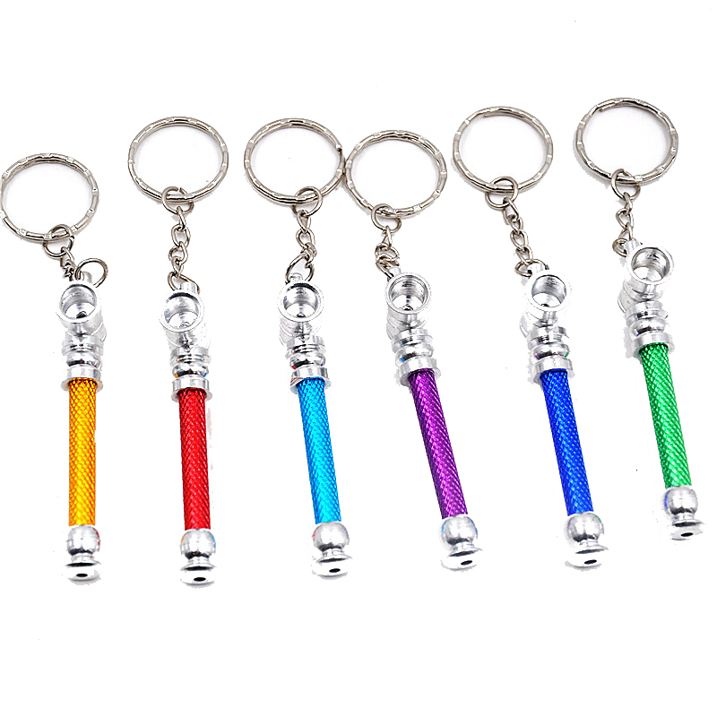 Metal Smoking Pipe keychain Mini Straight Pipe Household Smoking Accessories 9 Colors