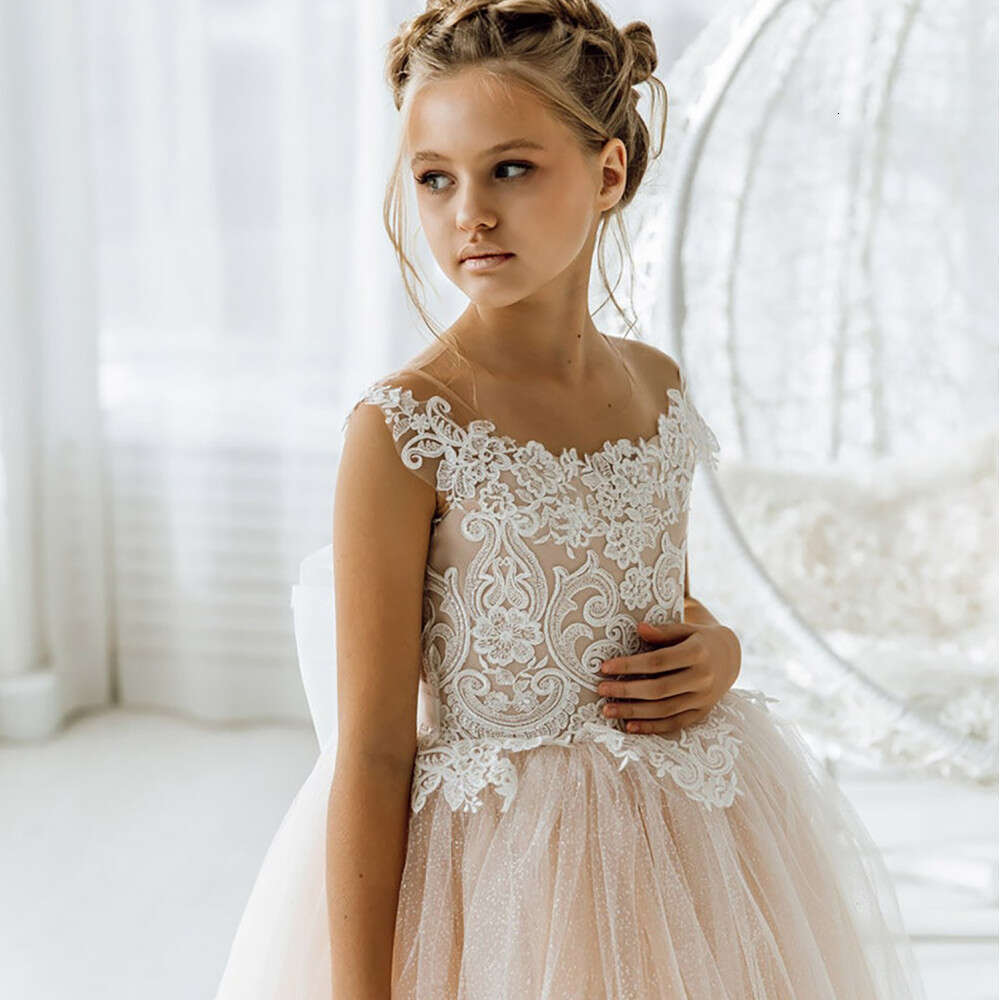 Dress Wedding Lace Tulle Backless Wer Girl Dresses Vintage Junior Bridesmaid Ball Gown First Communion 4 To 8 Years 0220