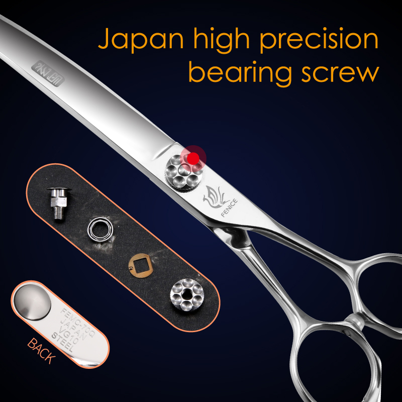 Fenice JP VG10 Steel 6.5/7/7.5 inch Curved Blade Pet Dog Grooming Scissors Shears Bearing Screw Pet Scissors Dogs Products