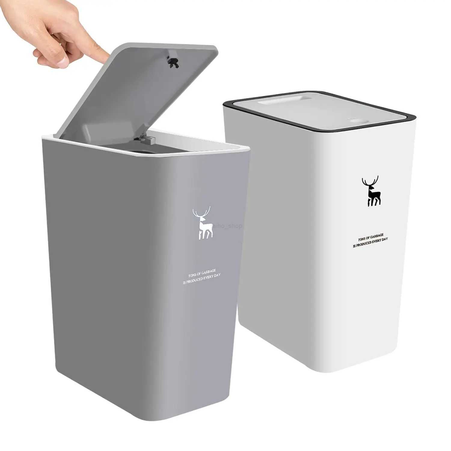 Bathroom Trash Can with Lid 4 Gallon Slim Garbage Can with High Foot Dog Proof Trash Can with Press-TOP Modern White and GoldB240726