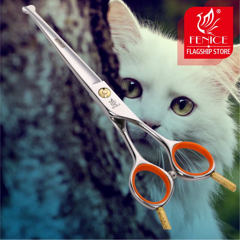 Fenice professional 4.75/5/6 inch safely round tips top pet cat grooming scissors curved trimming scissors for Face, Ear, Nose