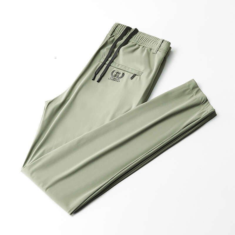 High End Ice Silk 2024 New Summer Thin Sports Casual High Stretch Speed Dry Straight Leg Air-conditioned Pants for Men Gold Velvet Pants Pants Trouser