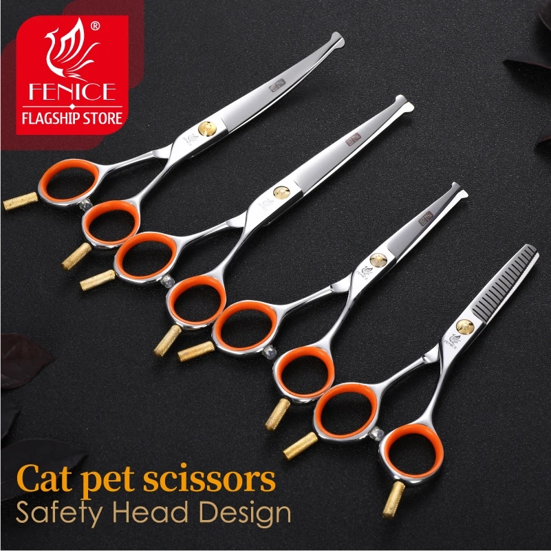 Fenice 4.5 Safety Round Tip Pet Dog Cat Grooming Cutting Scissors Dogs Hair Cutting Shear for Eyes/Face/Foot/Nose