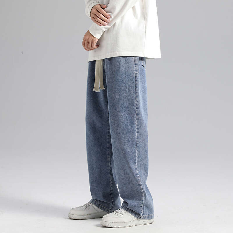 Jeans Autumn Workwear Loose Straight Tube 2024 New Mens Trendy Brand Casual Korean Version Trend Haren Pants Nine Points Bound Feet Jeans for Pregnant