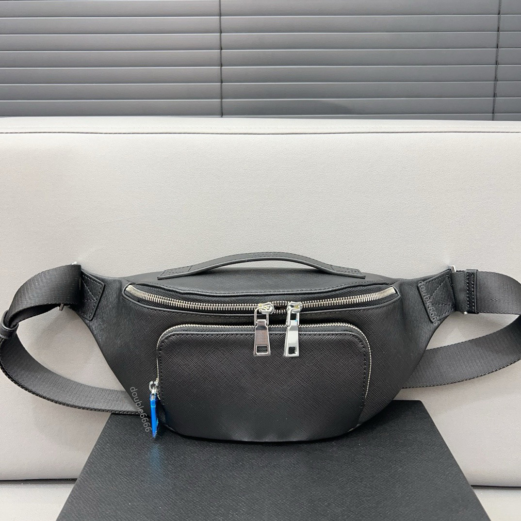 Luxury designer men's women's black leather belt bag, chest bag, shoulder bag, crossbody bag, cycling bag, outdoor sports bag, vacation travel bag, phone bag