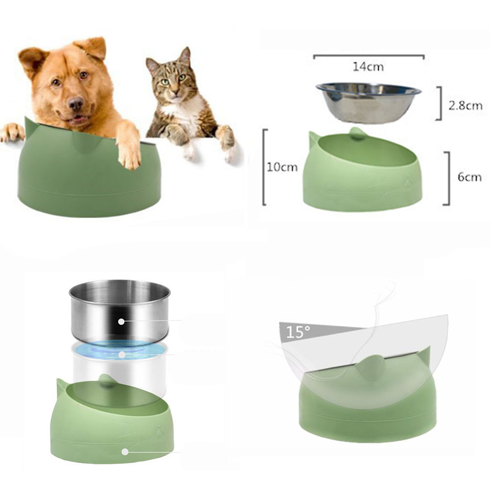 Cat Dog Bowls 15 Degrees Raised Stainless Steel Cat Bowl Safeguard Neck Puppy Pet Feeder Non-slip Crash Elevated Cat Food Bowl