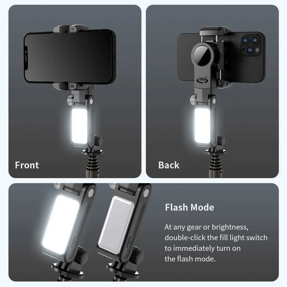 Multifunctional Face Tracking Wireless Selfie Stick Trip with Fill Light 360 Rotation Detachable Remote for Live StreamingM240719