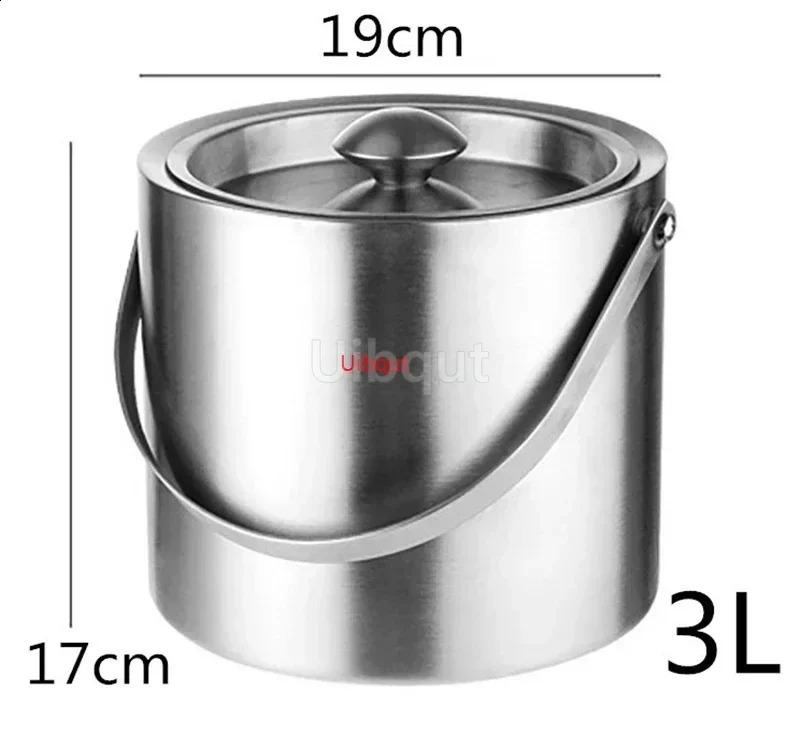 304 2L/3L Stainless Steel Ice Bucket Portable Double Wall Insulated with Lid el wine Champagne whiskey Beverage beer tools 240726