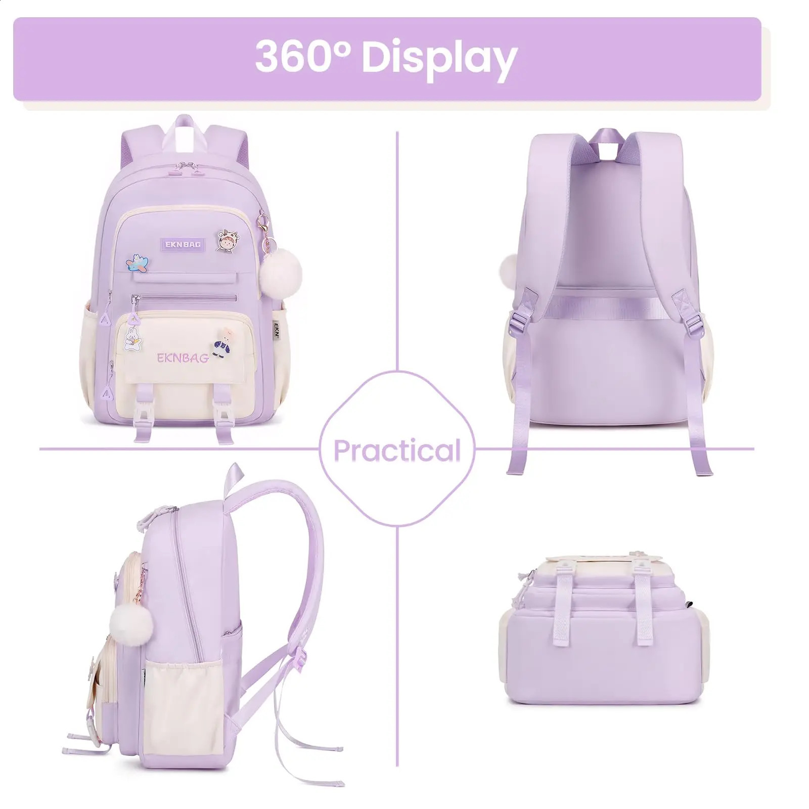 Primary School Bag 20 Liters Backpack Middle School Girl Kawaii School Bag with Pendant Lightweight Nylon School Girl Bag 240726