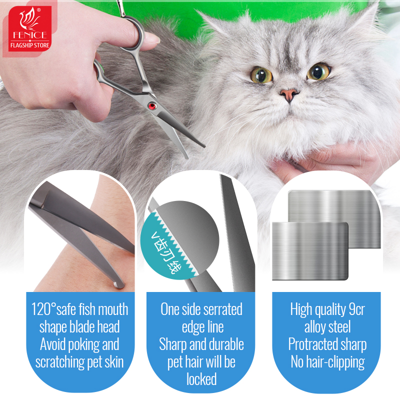 Fenice 4.5 Safety Round Tip Pet Dog Cat Grooming Cutting Scissors Dogs Hair Cutting Shear for Eyes/Face/Foot/Nose