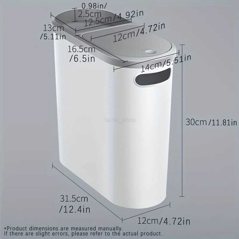 10L Bathroom Trash Can Household Creative Gap Waste Bin Press Type Garbage Can with Lid Simple Paper Basket Kitchen Trash CanBk240726