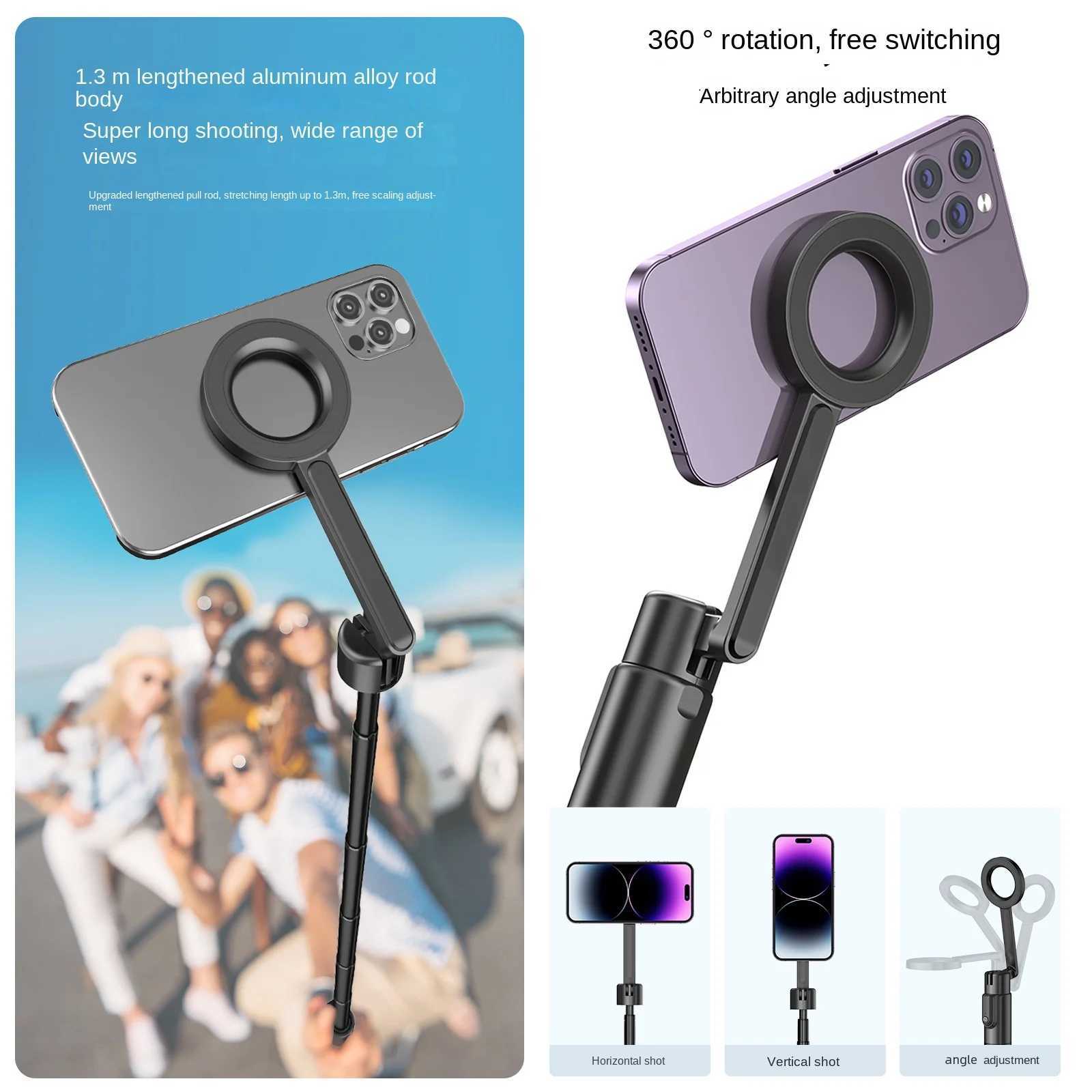 1.335M Magnetic Selfie Stick Tripod with Wireless Remote Phone Stand Portable Tripod for Phone Smartphone Live BroadcastM240719