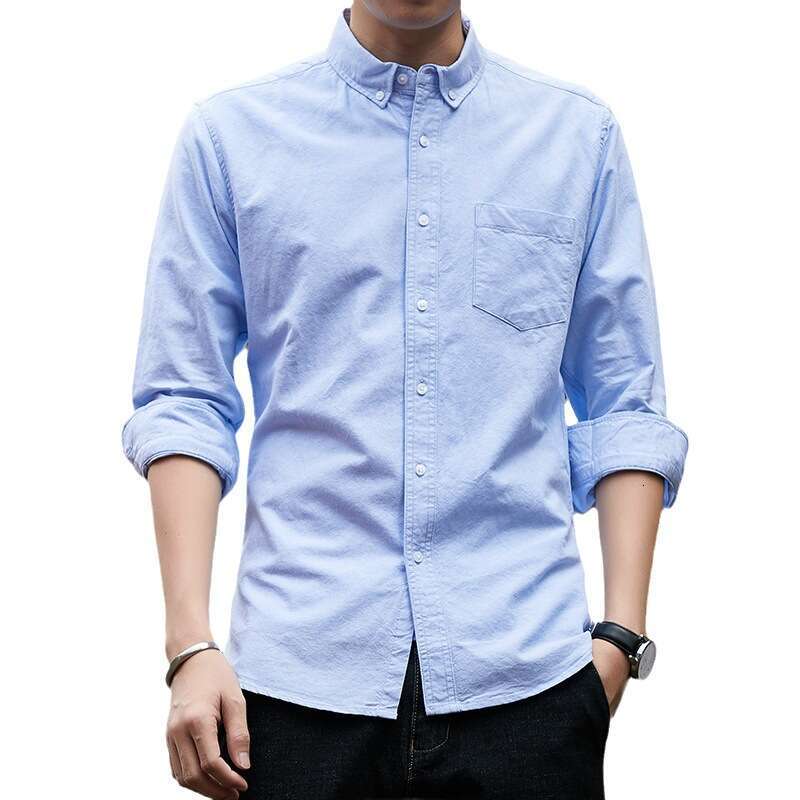 Pure mens long sleeved 2024 new spring Oxford cloth solid color slim fit business casual all cotton shirt for men