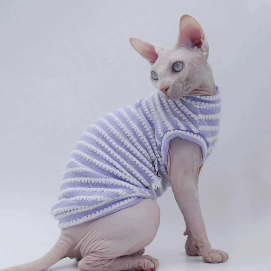 Cute Cat Clothes Summer Sphinx Striped Bottoming Shirt Kittens Vest For Sphynx Cat Breathable Pet Clothing DovenRex CostumeB270726