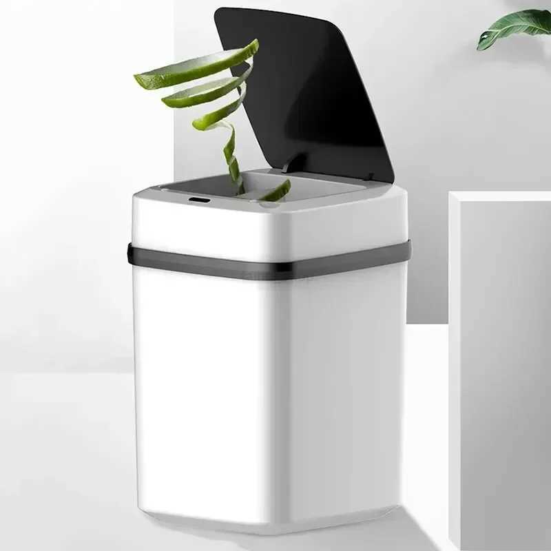 Kitchen Trash Bin 13L Bathroom Touch Trash Can In The Toilet Smart Garbage Bucket Waste Bins Dustbin Smart Trash Can Box HolderB240726