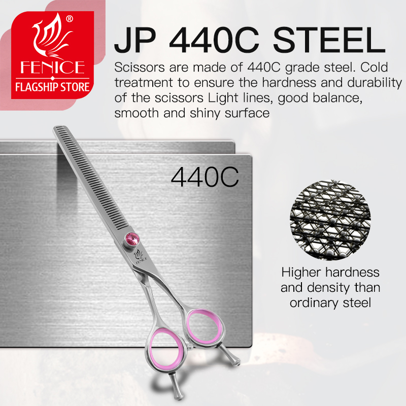 Fenice Professional Japan 440C 6.5 7.0 7.5 inch Pet Dog Grooming Scissors Thinning Shears Thinning Rate 35%