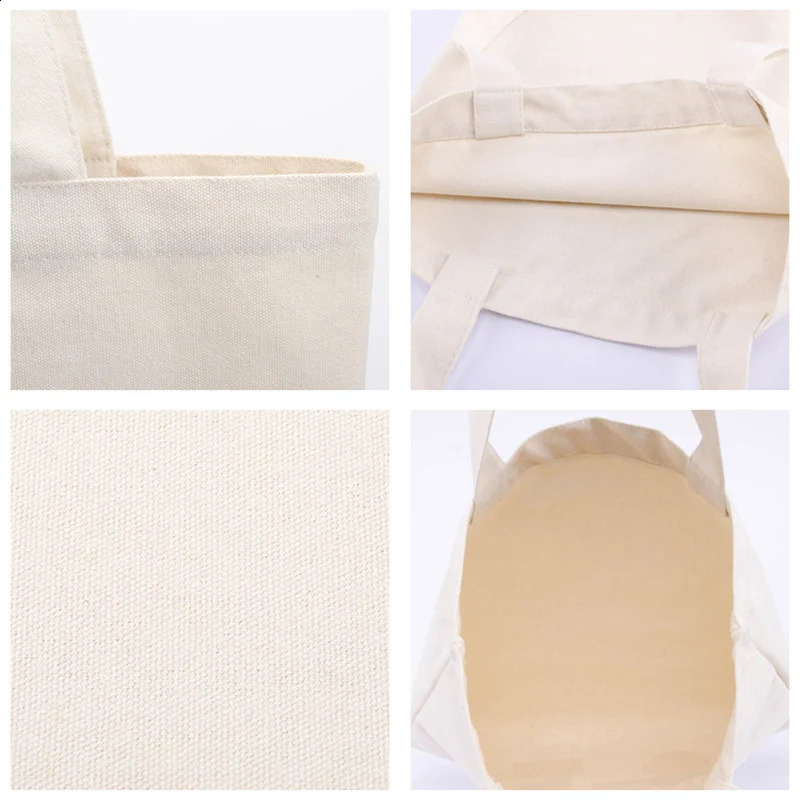 Large Capacity Canvas Shopping Bags Folding EcoFriendly Cotton Tote Reusable DIY Shoulder Bag Grocery Handbag Beige White y240925