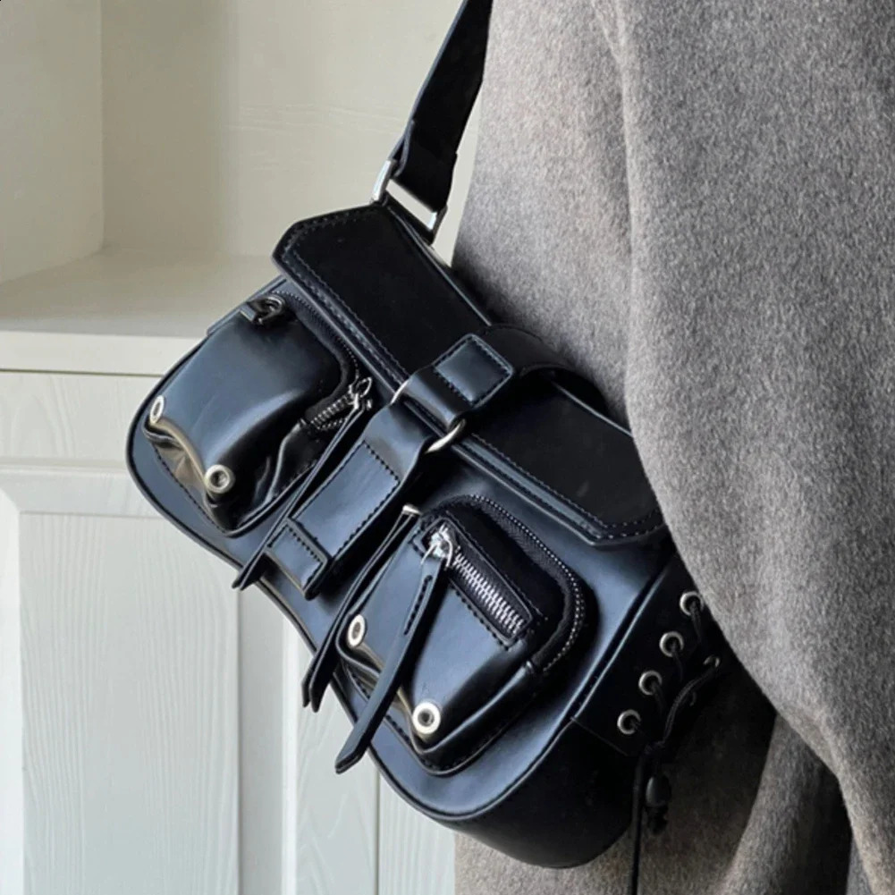 Y2K Korean Women Harajuku Vintage Gothic Black Handbag Aesthetic Elegant Punk Wallet Purse Handbags Shoulder PU Trend Tote Bags 240726