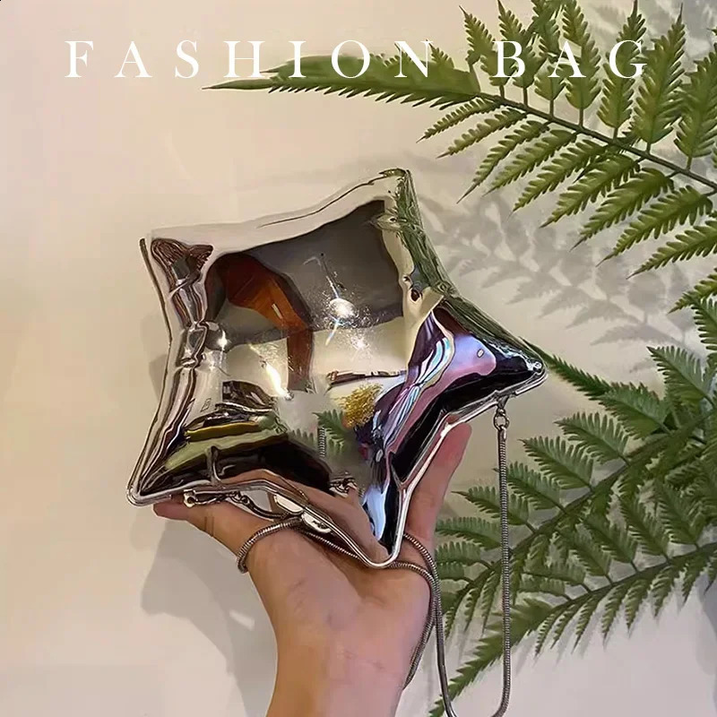 Nice n Gold And Silver Chain Womens Evening Bags 2024 Bright Face Five Pointed Star Shoulder bag Funny Party Bag 240826Z