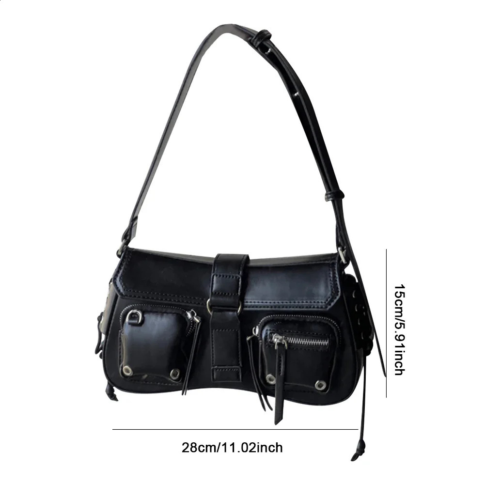 Y2K Korean Women Harajuku Vintage Gothic Black Handbag Aesthetic Elegant Punk Wallet Purse Handbags Shoulder PU Trend Tote Bags 240726