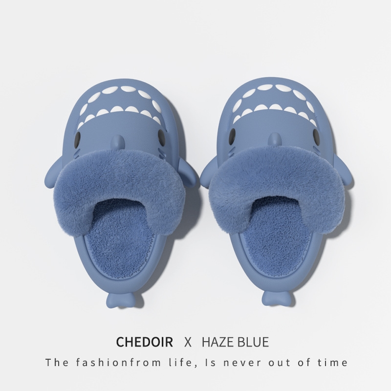 Free shipping 2024 Shark Slippers with Removable Inner Waterproof Thickened Warm Cute Couple Anti slip Cotton Shoes for Women and Men size