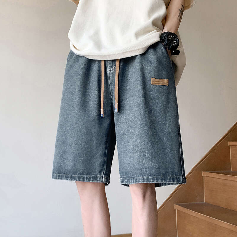 2024 New Thin Denim Cropped Summer Loose Mens Mid Length Korean Version Straight Leg Trendy Brand Shorts Sport Gold Velvet Pants Half Pants for Men
