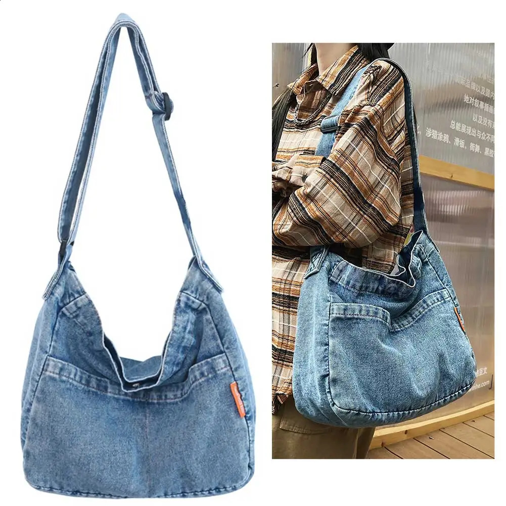 Women Denim Messenger Lightweight Crossbody Sling Large Capacity Top Handle Shoulder Satchel Commuting Bag