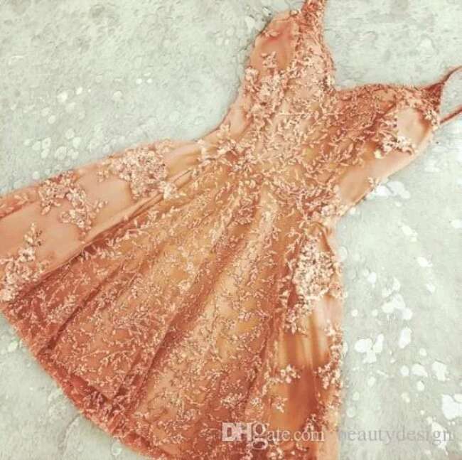 Charming Sier Champagne A-e Homecoming Dresses New Lace Appliques Mini Short Spaghetti-Straps Cheap tail Dress Party Wear