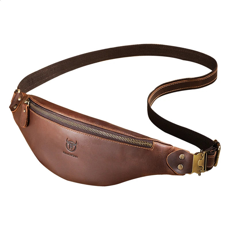 BULLCAPTAIN Mens Crazy Horse Leather Belt Bag Classic Retro Crossbody Outdoor Storage Mountaineering Mobile Phone 240725