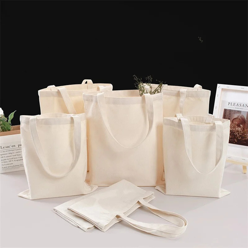 ISKYBOB Large Capacity Canvas Bag Shoulder Handbag Beige Folding Eco Tote Bags Reusable DIY Grocery Storage Shopping y240925