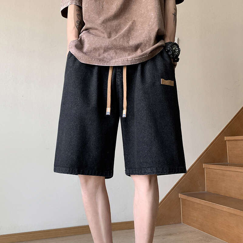 2024 New Thin Denim Cropped Summer Loose Mens Mid Length Korean Version Straight Leg Trendy Brand Shorts Sport Gold Velvet Pants Half Pants for Men