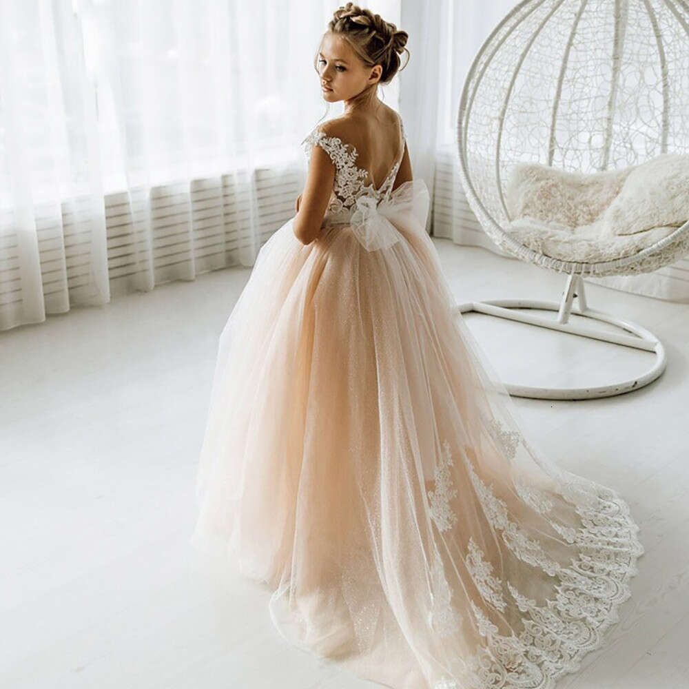 Dress Wedding Lace Tulle Backless Wer Girl Dresses Vintage Junior Bridesmaid Ball Gown First Communion 4 To 8 Years 0220