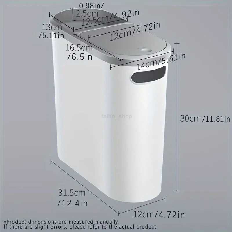 10L Bathroom Trash Can Press Type Garbage Can with Lid Household Creative Gap Waste Bin Simple Paper Basket Kitchen Trash CanB240726