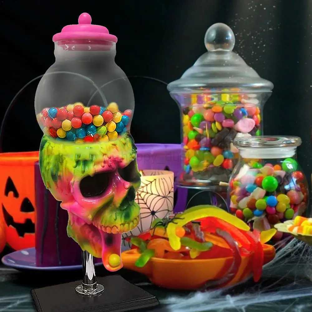 1PCS Halloween Transparent Candy Cans Jar With Cover Bubble Gum Machine Color Skull Candy Storage Tank Dessert Display StandCL240726