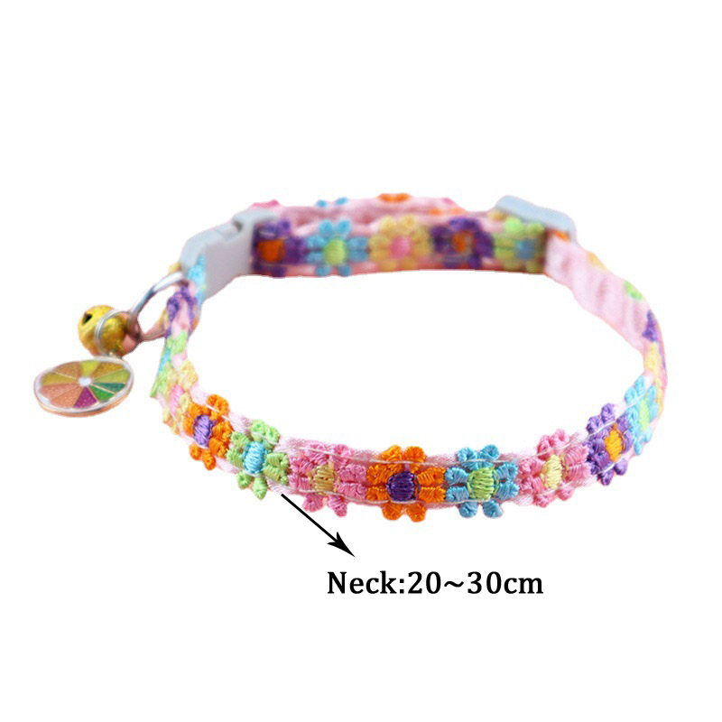 1Pc Cute Pet Collar Personalized Colorful Flowers Adjustable Buckle Cat Collar Hand Sewn With Bell Puppy Collars Cat Accessories