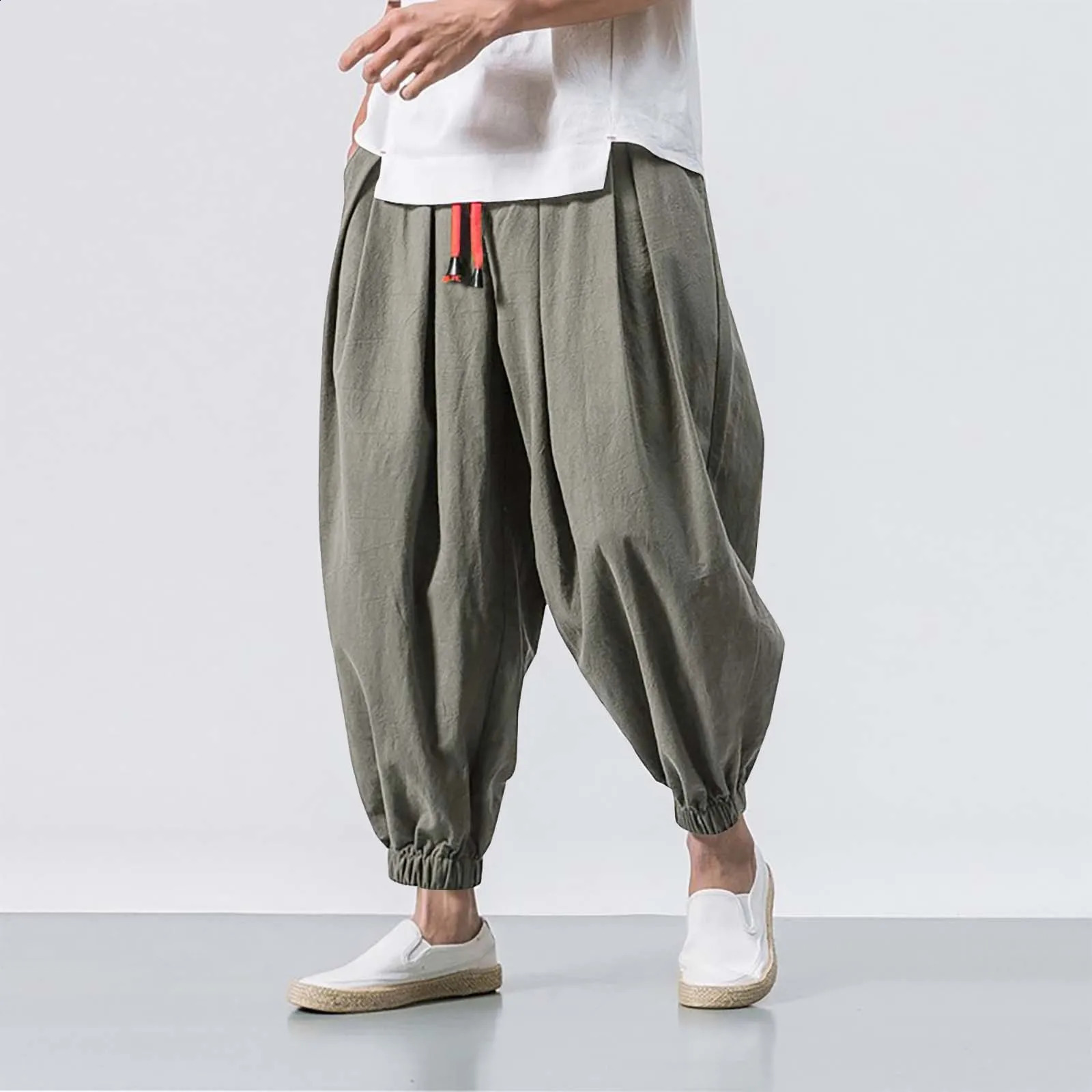 Oversize Men Loose Harem Pants Spring Fall Cotton Linen Overweight Sweatpants High Quality Casual Trousers Male 240726