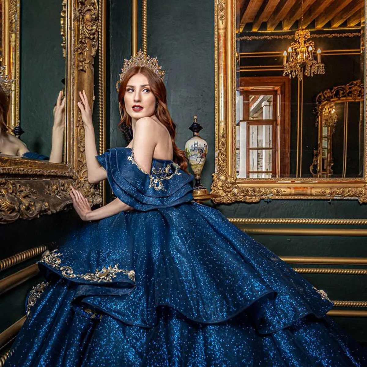 Sparkly Quinceanera Dress Sweet 16 Ball Gown Off The Shoulder Mexico Applique Beading Princess 3D wers Vestidos De XV Anos