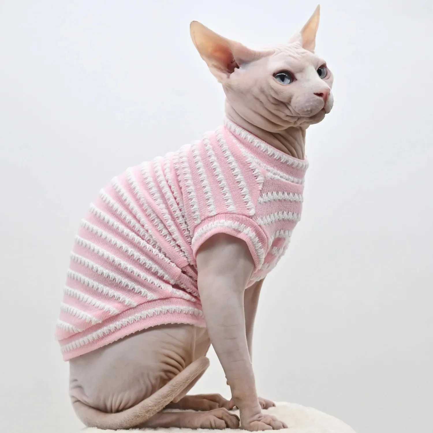 Cute Cat Clothes Summer Sphinx Striped Bottoming Shirt Kittens Vest For Sphynx Cat Breathable Pet Clothing DovenRex CostumeB270726