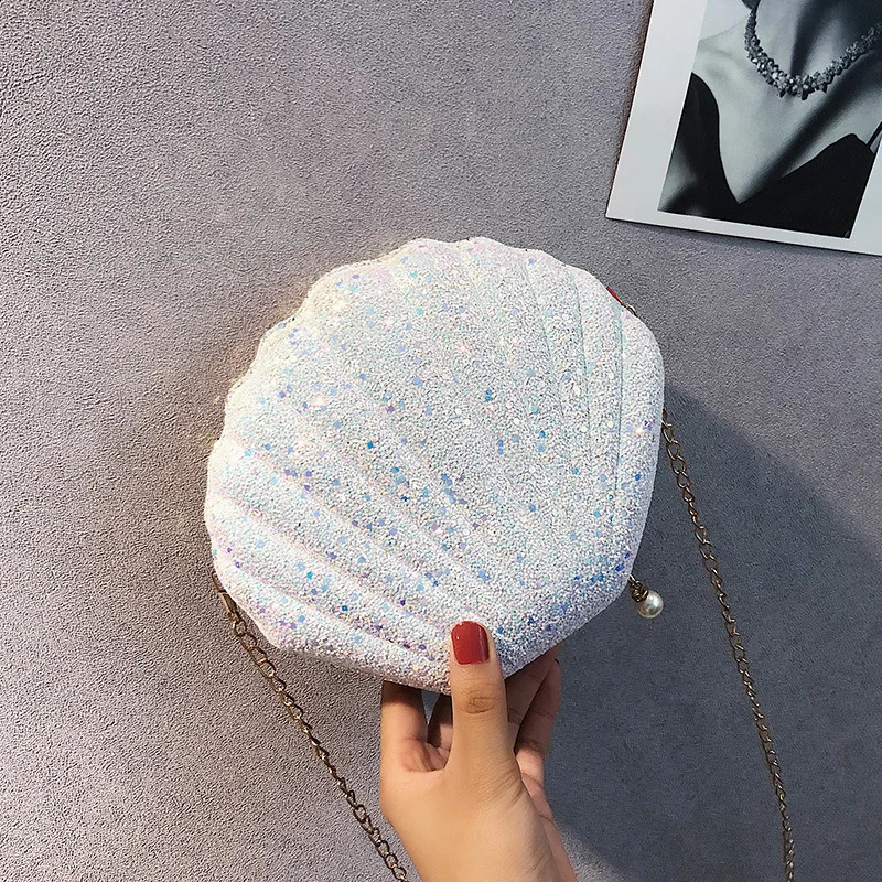 Women Shoulder Handbags Shell Bag Chain Cute Sequins Small Phone Money Pouch Zipper Crossbody Bags for Bolsa Feminina 240725ZYl